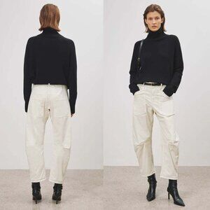 Nili Lotan Shon Pant Stone Off White Barrel Leg Cotton Twill Size 6